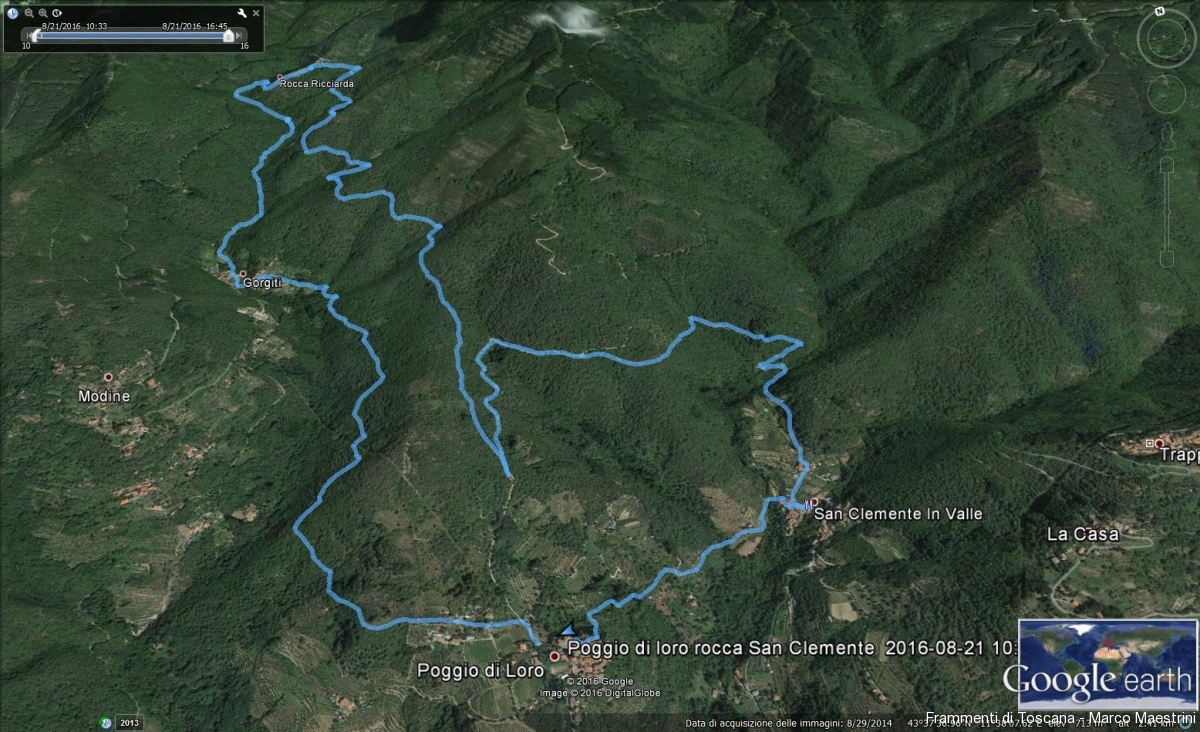 Traccia GPS del percorso trekking del Pratomagno